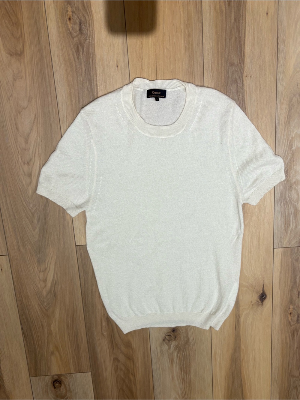 Quince Cream Short Sleeve Cashmere Sweater